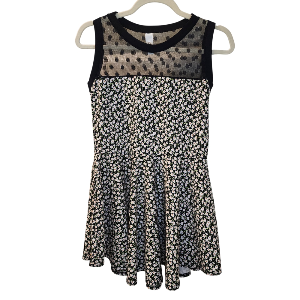 Black Floral Fit-and-Flare Dress w/Mesh Yoke, Unknown Size See Pictures, e.PLUS